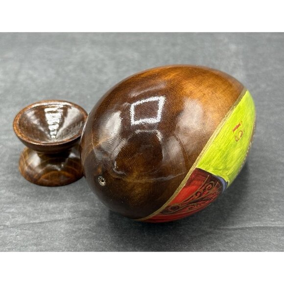 VTG Hand Carved Turned Solid Wood Lacquered Russian Orthodox Icon Egg W/ Stand - Picture 5 of 5